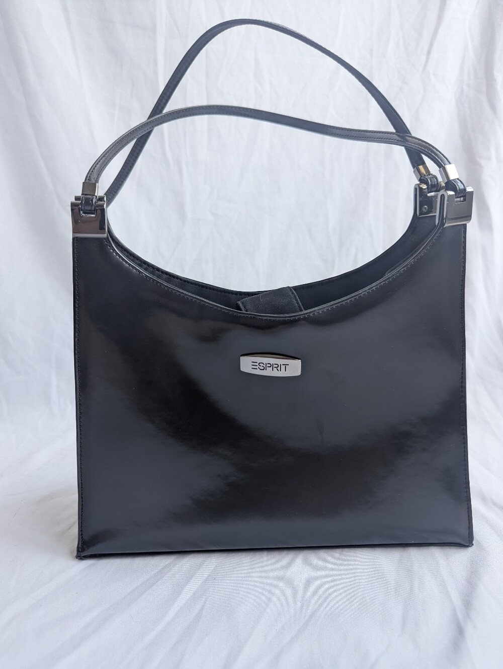 Esprit Black Patent Shoulder Bag Silver Hardware Minimalist Purse